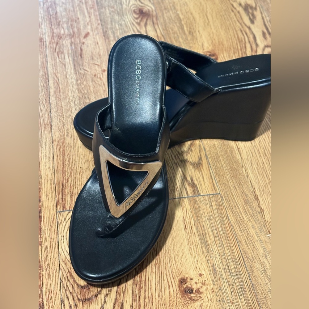 BCBG black sandals